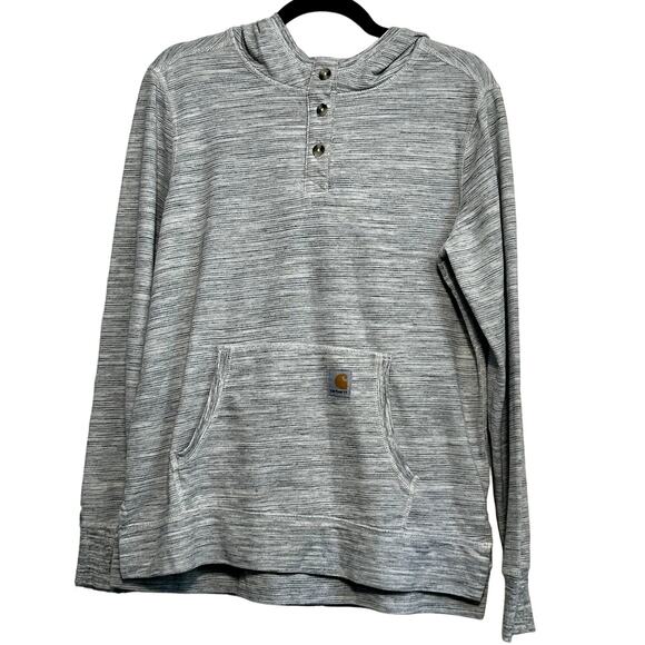 Carhartt Gray Pullover Hoodie Women's S/M Button Henley Pocket Gorpcore Casual - Picture 2 of 10
